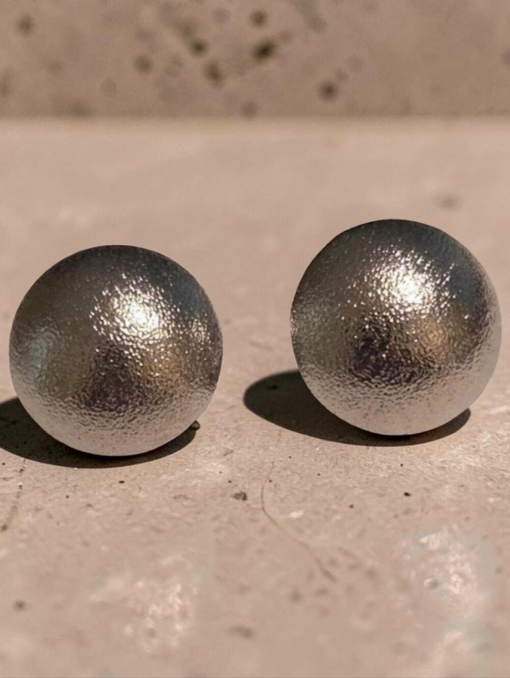 Modernist Textured Silver Tone Hammered Half Ball Post Earrings 3/4"